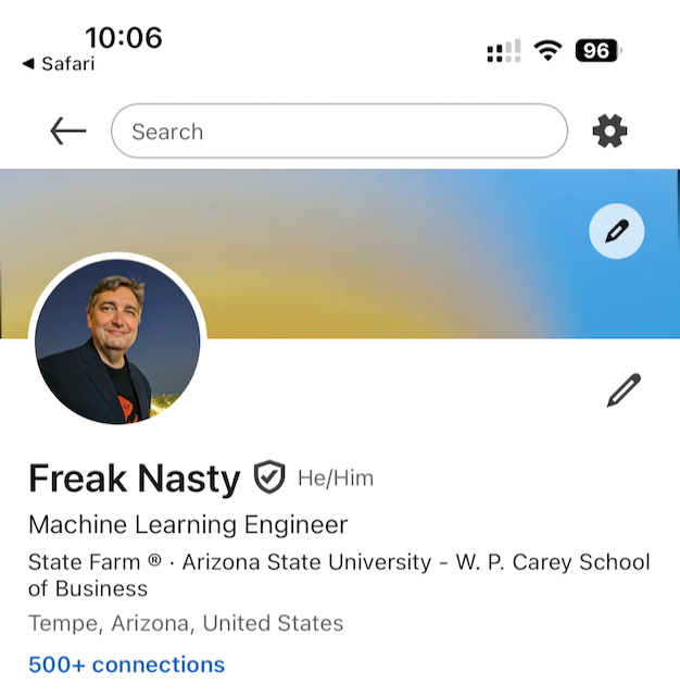 A screenshot of my LinkedIn profile with my name changed to Freak Nasty.